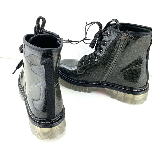NEW RARE Steve Madden glitter combat boots shoes 4 Y2k doc martens style - Picture 3 of 5